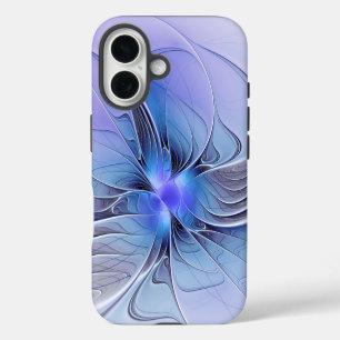 Coque iPhone 16 Art fractal moderne abstrait bleu lavande