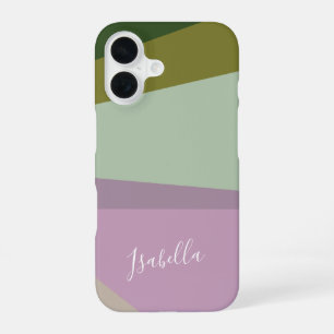 Coque iPhone 16 Art géométrique personnalisé violet et vert