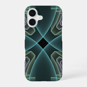 Coque iPhone 16 Art graphique fractal géométrique sarcelle moderne