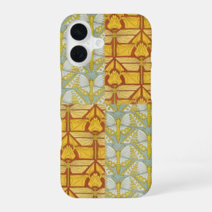 Coque iPhone 16 Art Nouveau vintage de grille de motif de la natur