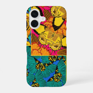 Coque iPhone 16 Art papillon rose et sarcelle maximaliste vibrant