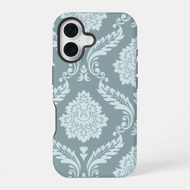 Coque iPhone 16 Art Rococo Damassé I Bleu Canard + Sarcelle (Verso)