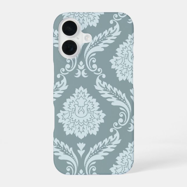 Coque iPhone 16 Art Rococo Damassé I Bleu Canard+Turquoise (Verso)