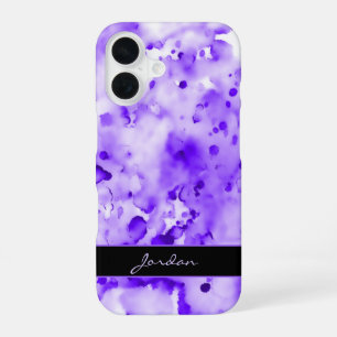 Coque iPhone 16 Artsy Purple Aquarelle Paint Splateaux avec nom