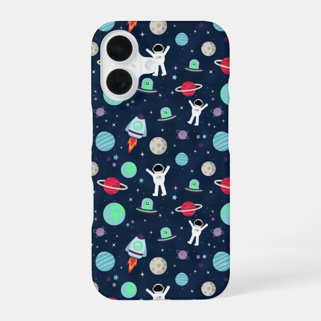 Coque iPhone 16 Astronautes Planètes Fusées et Aliens (Verso)