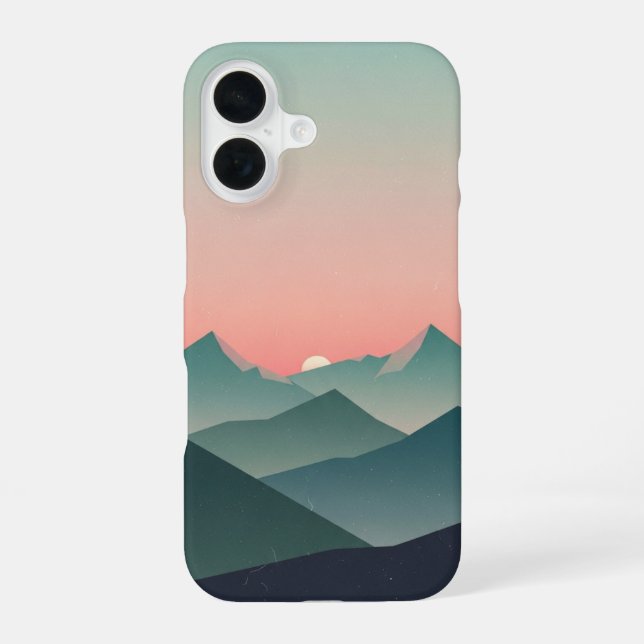 Coque iPhone 16 Aube de montagne rétro pastel (Verso)