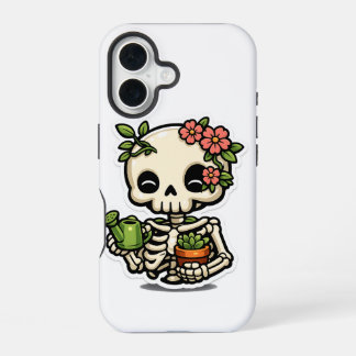Coque iPhone 16 Autocollant de jardinier squelette floral Kawaii m