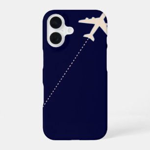 Coque iPhone 16 Avion de voyage avec ligne pointillée