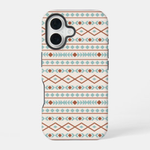 Coque iPhone 16 Aztec Formes Motif rouille crème Turquoise