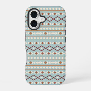 Coque iPhone 16 Aztec Formes Motif Rusts Crème Turquoise-Bleu