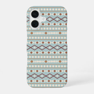 Coque iPhone 16 Aztec Formes Motif Rusts Crème Turquoise-Bleu
