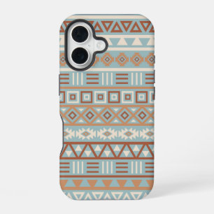 Coque iPhone 16 Aztec Influence Motif Crème Bleue Terracottas