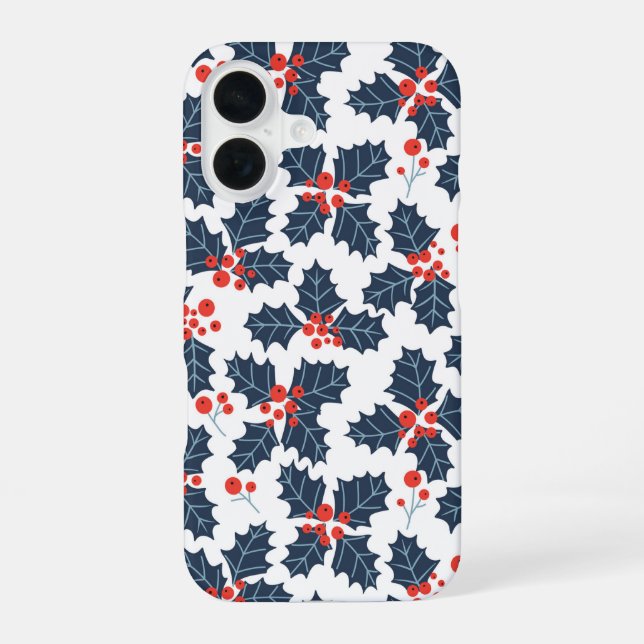 Coque iPhone 16 Baie de houx sur fond blanc (Verso)