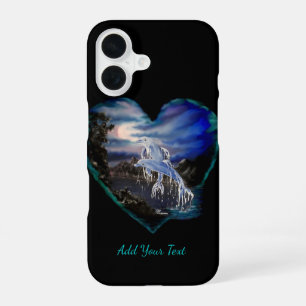 Coque iPhone 16 Baie la nuit, Amour dauphin, Ajoutez votre texte
