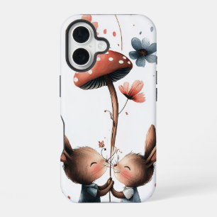 Coque iPhone 16 Baisers de lapin - Cottagecore Étui téléphonique d