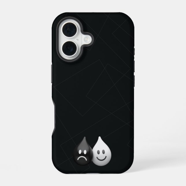 Coque iPhone 16 Baisses de dualité - Happy & Tristes émotions mini (Verso)