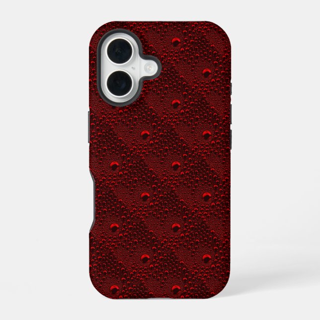 Coque iPhone 16 Baisses d'eau sur le métal Crimson (Verso)