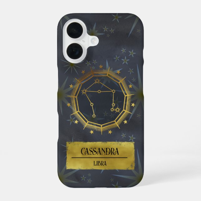 Coque iPhone 16 Balance Zodiaque Astrologie : Noir & Or (Verso)