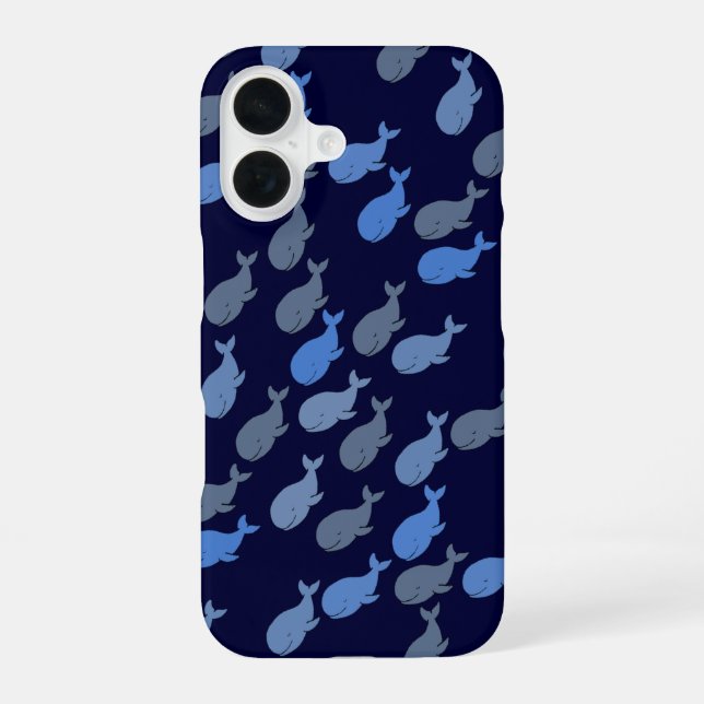 Coque iPhone 16 Baleines sur Bleu (Verso)