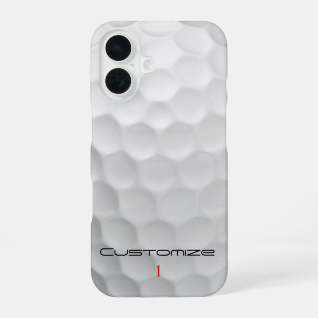 Coque iPhone 16 Balle de golf blanche texturée avec nom et numéro  (Verso)