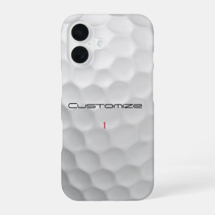 Coque iPhone 16 Balle de golf blanche texturée avec nom et numéro