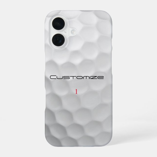 Coque iPhone 16 Balle de golf blanche texturée avec nom et numéro  (Verso)