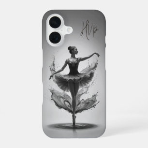 Coque iPhone 16 Ballerine en gris Splash Initiales personnalisées