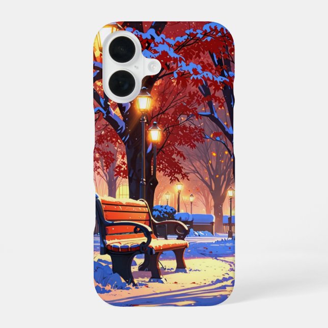 Coque iPhone 16 Banc du parc d'hiver (Verso)