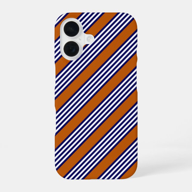 Coque iPhone 16 Bandes bleu marine et blanc avec orange brûlé (Verso)