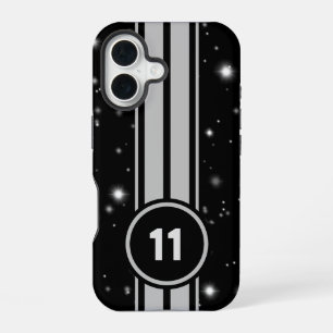 Coque iPhone 16 Bandes de course noires et argentées Starlight