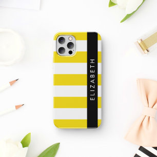 Coque iPhone 16 Bandes Jaunes, Motif Gratté, Lignes, Votre Nom