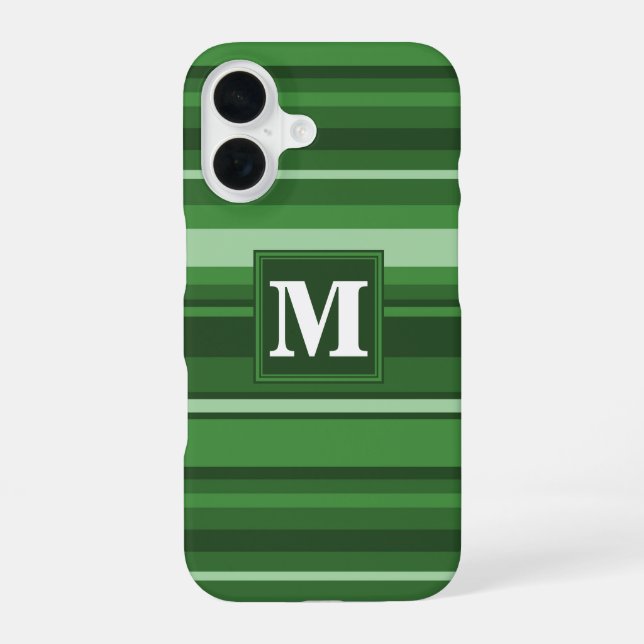 Coque iPhone 16 Bandes vertes monogrammes (Verso)