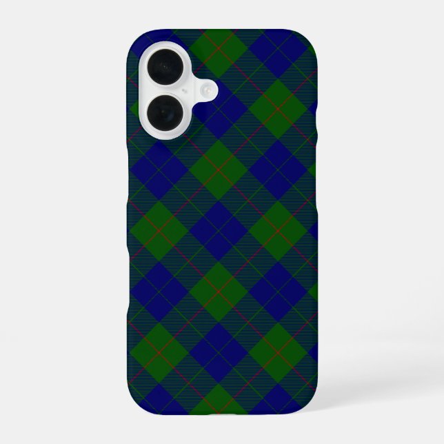 Coque iPhone 16 Barclay tartan bleu vert plaid (Verso)