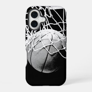 Coque iPhone 16 Basket-ball noir et blanc
