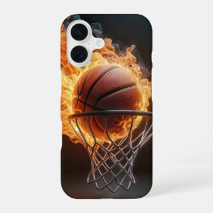 Coque iPhone 16 Basketball en feu dans le panier