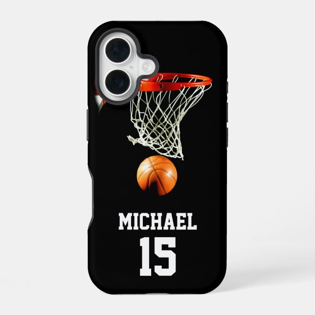 Coque iPhone 16 Basketball Votre Nom (Verso)