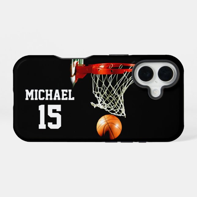 Coque iPhone 16 Basketball Votre Nom (Verso Horizontal)