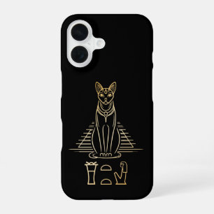 Coque iPhone 16 Bastet avec le nom en hiéroglyphes et Égypte Pyram