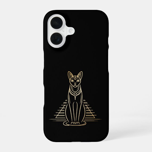 Coque iPhone 16 Bastet, déesse féline égyptienne devant une pyrami (Verso)