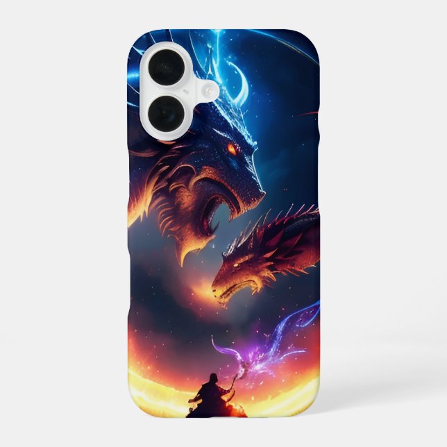 Coque iPhone 16 Bataille de dragon médiéval (Verso)