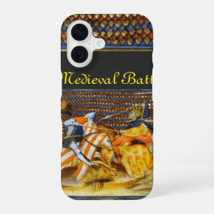 COQUE iPhone 16 BATAILLE MÉDIÉVALE, CHEVALIERS LUTTANT À CHEVAL