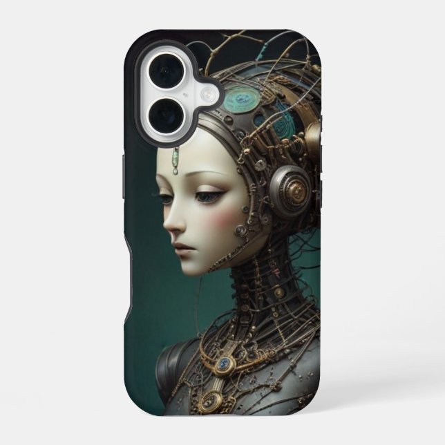 Coque iPhone 16 Beau robot rétro (Verso)