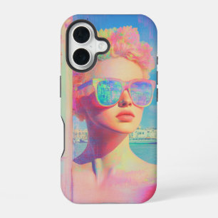 Coque iPhone 16 Beauté côtière néon avec lunettes de soleil