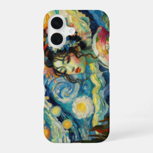 Coque iPhone 16 Beauté orientale Maiko Geisha Van Gogh mashup