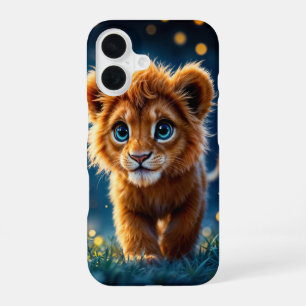 Coque iPhone 16 Bébé lion magique marchant dans une nuit de fantai