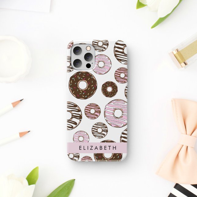 Coque iPhone 16 Beignets roses, Beignets bruns, Pépites, Votre Nom (Créateur téléchargé)
