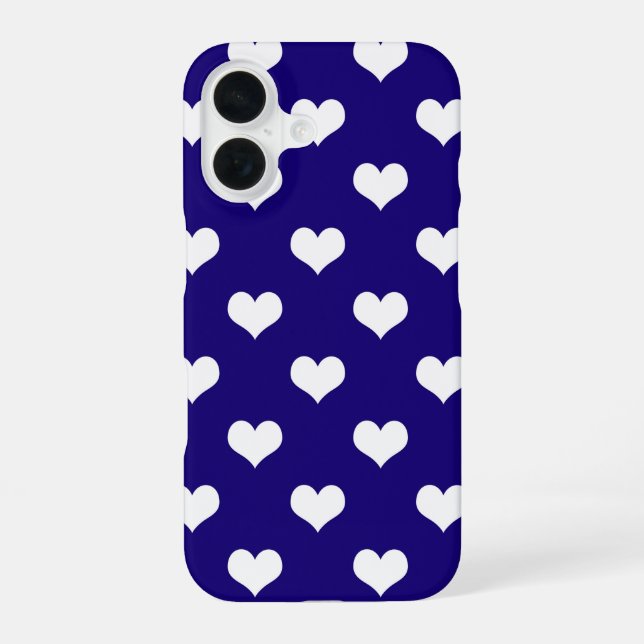 Coque iPhone 16 Belle conception de cœurs blancs bleus  (Verso)