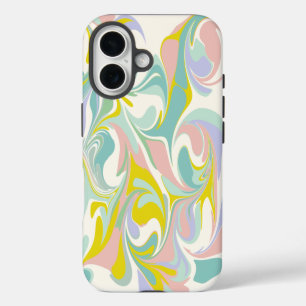 Coque iPhone 16 Belle spirale en marbre Abstrait dans les couleurs