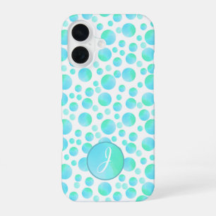 Coque iPhone 16 Belles bulles bleu sarcelle moderne monogramme per