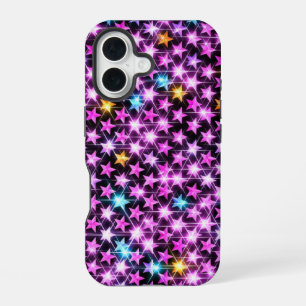 Coque iPhone 16 belles étoiles violettes colorées brillantes